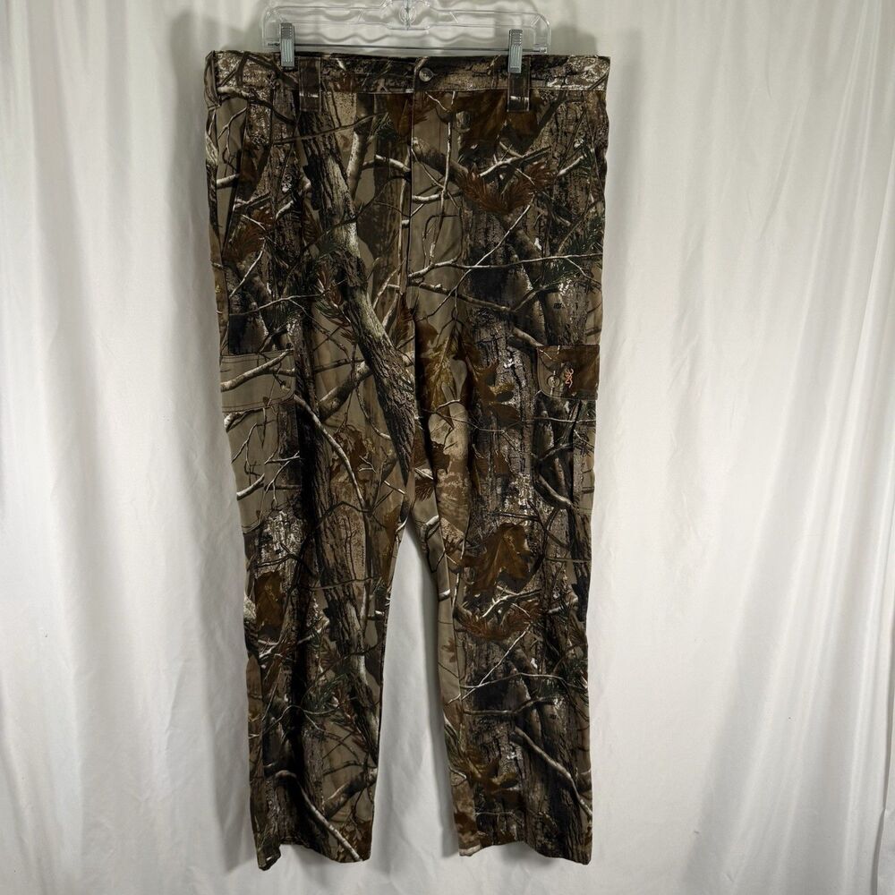 Browning Hunting Cargo Pants Men's XL Brown Camo Adjustable Waist Cotton Blend